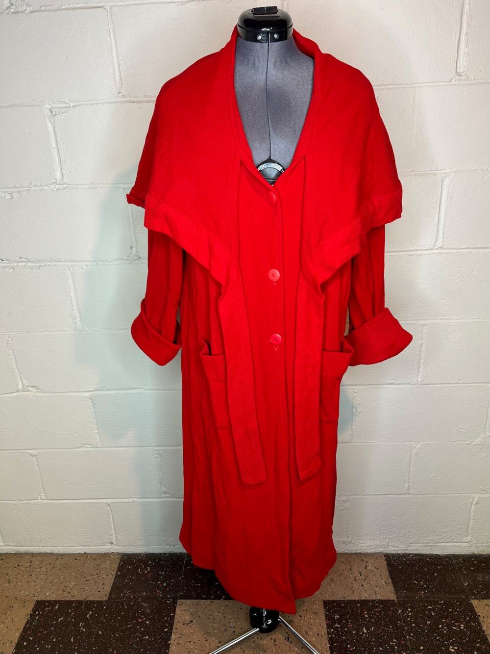 cardigan sweater long red hood